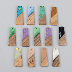 Resin & Walnut Wood Pendants, Trapezoid, Mixed Style, Mixed Color, 30x12x3mm, Hole: 2mm(X-RESI-S389-040A)