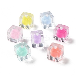 Transparent Acrylic Beads, Bead in Bead, Cube, 10.5x10.5x10.5mm, Hole: 2.5mm, 406pcs/500g(OACR-H112-04E)