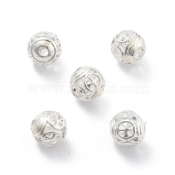 Alloy Hollow Beads, Round with Cross, Cadmium Free & Lead Free, Silver, 8x7~8mm, Hole: 1.5~2mm(PALLOY-P238-11S-RS)