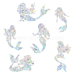 Waterproof PVC Laser No-Glue Stickers, Static Cling Frosted Rainbow Window Decals, 3D Sun Blocking, for Glass, Mermaid Pattern, 14~23.2x11.8~25.7x0.02cm, 6pcs/bag(DIY-WH0304-221N)