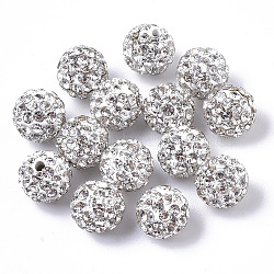 Pave Disco Ball Beads, Polymer Clay Pave Rhinestone Beads, Round, Half Drilled, Crystal, PP11(1.7~1.8mm), 6 Rows Rhinestone, 8mm, Half Hole: 1mm(RB-T017-03-26)