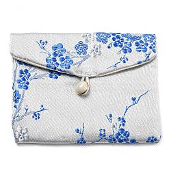 Chinese Style Floral Cloth Jewelry Storage Pouches, with Plastic Button, Rectangle Jewelry Gift Case for Bracelets, Earrings, Rings, Random Pattern, Light Cyan, 8x10x0.3~0.7cm(AJEW-D065-01B-06)