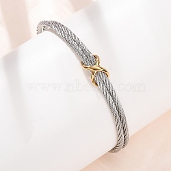 Duo Tone 304 Stainless Steel Infinity Twisted Open Cuff Bangles for Women, Golden & Stainless Steel Color, Inner Diameter: 2.44 inch(6.2cm)(SA-CBA2192-04GP)