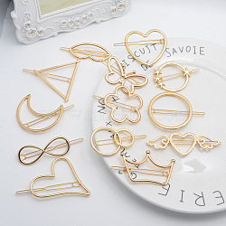 Alloy Geometric Hair Barrettes, Frog Buckle Hairpin for Women, Girls, Mixed Shapes, Golden, 56~80x21~57mm(OHAR-PW0001-216-27)