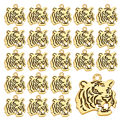 PandaHall Elite Alloy Pendant, Tiger, Antique Golden, 26.5x24x1.9mm, Hole: 2mm, 50pcs/box(FIND-PH0017-75AG)