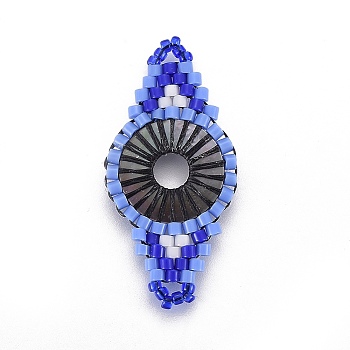 MIYUKI & TOHO Handmade Japanese Seed Beads Links, Loom Pattern, Rhombus, Royal Blue, 31~32x15~15.7x1.7~2.1mm, Hole: 1.4~1.8mm