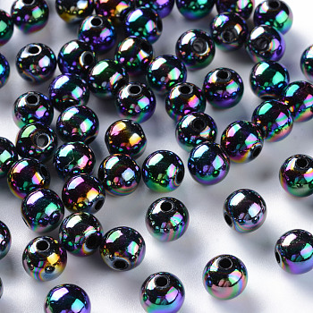 Opaque Acrylic Beads, AB Color Plated, Round, Black, 8x7mm, Hole: 2mm, about 1745pcs/500g