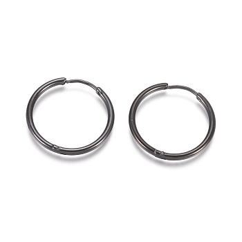 304 Stainless Steel Huggie Hoop Earrings, Hypoallergenic Earrings, with 316 Surgical Stainless Steel Pin, Electrophoresis Black, 12 Gauge, 25x2mm, Pin: 1mm, Inner Diameter: 20mm