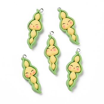 Opaque Resin Pendants, with Platinum Tone Iron Loops, Pea Shape, Yellow, 41x15x7.5mm, Hole: 2mm