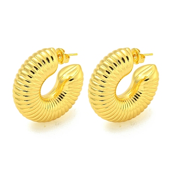 304 Stainless Steel Earrings, Half Round, Real 18K Gold Plated, 30x10.5mm