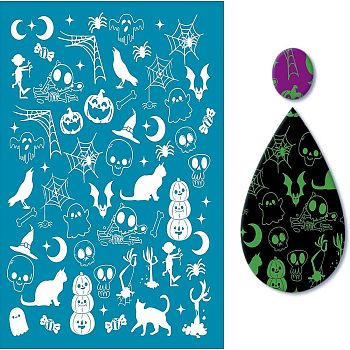 Silk Screen Printing Stencil, for Painting on Wood, DIY Decoration T-Shirt Fabric, Halloween Themed Pattern, 12.7x10cm