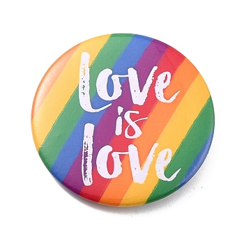 Love is Love Rainbow Iron Brooch, Flat Round Pride Pin, Colorful, 44x8mm, Pin: 0.7mm