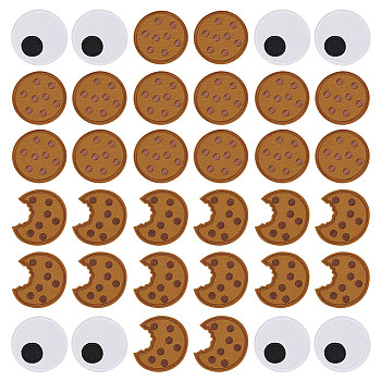 40Pcs 3 Styles Chocolate Cookies Polyester Embroidered Cloth Patch, Computerized Embroidery Cloth Iron on/Sew on Patches, Costume Accessories, Appliques, Mixed Shapes, 52x50x1mm