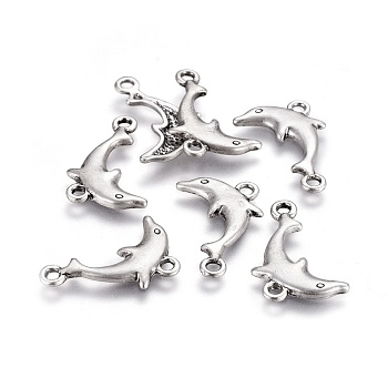 Tibetan Style Alloy Links connectors, Ocean Theme, Lead Free & Nickel Free & Cadmium Free, Dolphin, Thailand Sterling Silver Plated, 18x15x2mm, Hole: 1.6mm