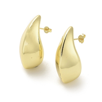 Teardrop Rack Plating Brass Stud Earrings, Cadmium Free & Lead Free, Real 18K Gold Plated, 33x16mm