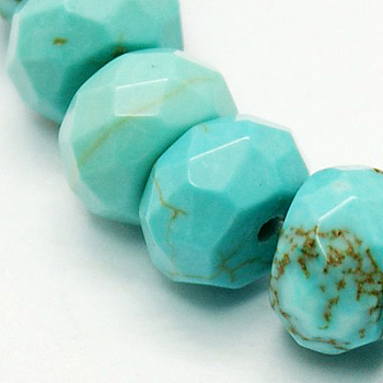 Natural Howlite Beads Strands, Dyed & Heated, Faceted, Rondelle, Turquoise, 8x5mm, Hole: 1mm, about 83pcs/strand, 15.55 inch(39.4cm)