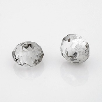 Faceted Glass Beads, Large Hole Rondelle Beads, Silver, 14x8mm, Hole: 6mm