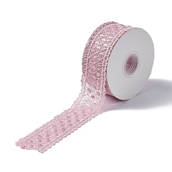 10 Yards Polyester Lace Trim Ribbon, for DIY Jewelry Making, Flamingo, 1-1/2 inch(38.5~39.5mm)