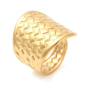304 Stainless Steel Wave Open Cuff Rings for Women, Real 18K Gold Plated, US Size 7 1/2(17.7mm)