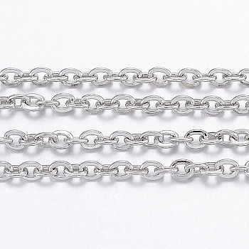304 Stainless Steel Cable Chains, with Spool, Flat Oval, for Jewelry Making, Soldered, Stainless Steel Color, 2x1.5x0.4mm, about 65.61 Feet(20m)/roll