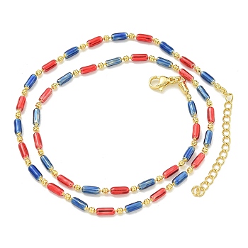 Brass Enamel Column Link Chain Necklaces, Real 18K Gold Plated, Lead Free & Cadmium Free & Nickel Free, Long-Lasting Plated, Colorful, 17.64~17.87 inch(44.8~45.4cm)