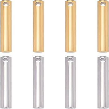 Unicraftale 8Pcs 2 Colors Ion Plating(IP) 304 Stainless Steel Charms, Column, Golden & Stainless Steel Color, 40x6mm, Hole: 3mm, 4pcs/colors