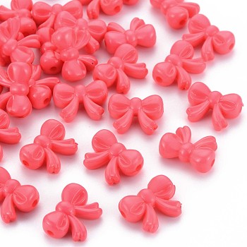 Opaque Acrylic Beads, Bowknot, Tomato, 15.5x20x8.5mm, Hole: 2mm, about 440pcs/500g