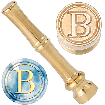 1Pc Golden Tone Brass Wax Seal Stamp Head with Bamboo Stick Shaped Handle, for Greeting Card Making, Letter B, 74.5x15mm