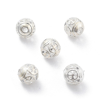 Alloy Hollow Beads, Round with Cross, Cadmium Free & Lead Free, Silver, 8x7~8mm, Hole: 1.5~2mm