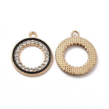 Alloy Enamel Pendants, with Crystal Rhinestone, Round Ring Charm, Light Gold, 21x18x2mm, Hole: 2mm