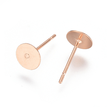 304 Stainless Steel Stud Earring Findings, Flat Pad Earring Post, Rose Gold, 12x6mm, Pin: 0.7mm