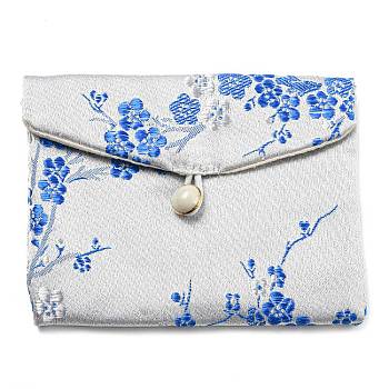 Chinese Style Floral Cloth Jewelry Storage Pouches, with Plastic Button, Rectangle Jewelry Gift Case for Bracelets, Earrings, Rings, Random Pattern, Light Cyan, 8x10x0.3~0.7cm
