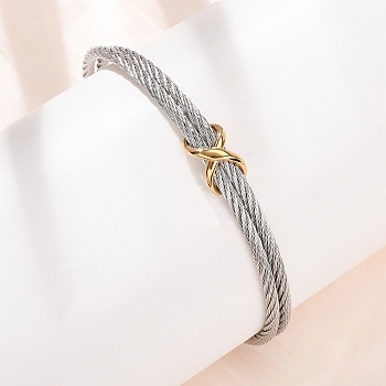 Duo Tone 304 Stainless Steel Infinity Twisted Open Cuff Bangles for Women, Golden & Stainless Steel Color, Inner Diameter: 2.44 inch(6.2cm)