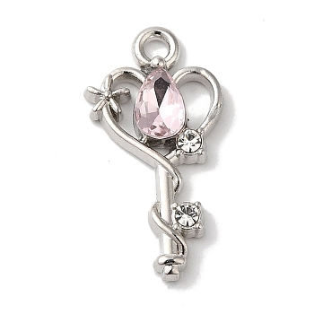 Rack Plating Alloy Pendants, with Rhinestone, Cadmium Free & Nickel Free & Lead Free, Heart, Pink, 22x11x3mm, Hole: 1.6mm