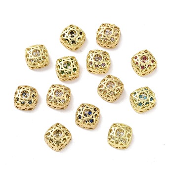 Eco-friendly Brass Cubic Zirconia Multi-Strand Links, Cadmium Free & Lead Free, Square, Golden, Mixed Color, 8x8x5mm, Hole: 1.2mm