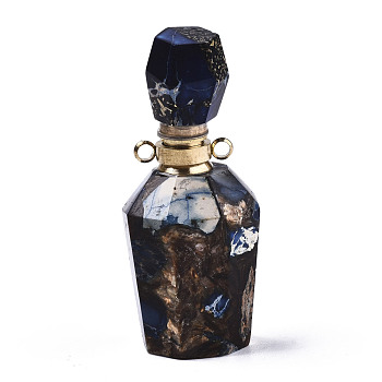 Assembled Synthetic Pyrite and Imperial Jasper Openable Perfume Bottle Pendants, with Brass Findings, Dyed, Marine Blue, capacity: 1ml(0.03 fl. oz), 41~42x17~18x17~18mm, Hole: 1.8mm, Capacity: 1ml(0.03 fl. oz)