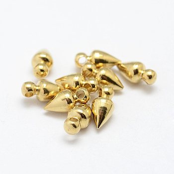 Brass Charms, Cone/Spike, Nickel Free, Raw(Unplated), 9x4.5mm, Hole: 2mm