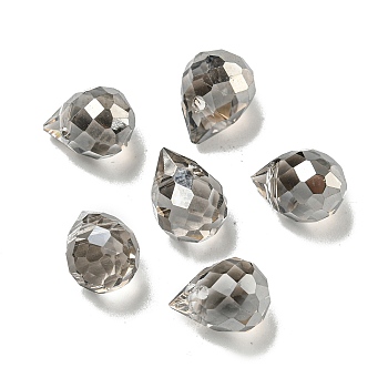 Electroplate Glass Beads, Faceted, Full Rainbow Plated, Teardrop, Gray, 9.5x8mm, Hole: 1.2mm