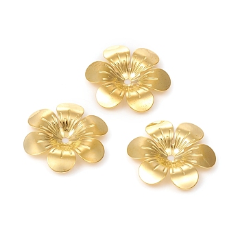 6-Petal Brass Bead Caps, Long-Lasting Plated, Flower, Golden, 26.5x3.5mm, Hole: 2mm