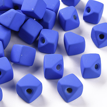 Acrylic Beads, Rubberized Style, Half Drilled, Gap Cube, Royal Blue, 13.5x13.5x13.5mm, Hole: 3.5mm
