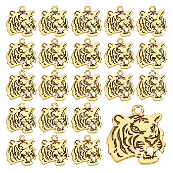 PandaHall Elite Alloy Pendant, Tiger, Antique Golden, 26.5x24x1.9mm, Hole: 2mm, 50pcs/box