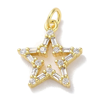 Rack Plating Brass Micro Pave Cubic Zirconia Pendants, Long-Lasting Plated, Lead Free & Cadmium Free, Star, Real 18K Gold Plated, 16.5x14x2.7mm, Hole: 3.4mm