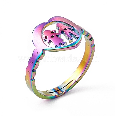 Ionenplattierung (ip) 201 Herz aus Edelstahl mit verstellbarem Ring für Liebhaber zum Valentinstag(RJEW-K238-11M)-3