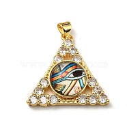 Real 18K Gold Plated Brass Pendants, with Glass and Acrylic, Triangle With Evil Eye Charms, Colorful, 27x28x7mm, Hole: 4x3.5mm(KK-L209-007G-08)