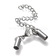 304 Stainless Steel Curb Chain Extender, with Cord Ends and Lobster Claw Clasps, Stainless Steel Color, Chain Extender: 52mm, Clasps: 11.5x7.5x3.5mm, Cord Ends: 8.5x4mm, 3mm inner diameter.(STAS-K195-29P-02)
