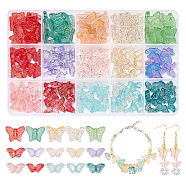 Elite 180Pcs 15 Style Transparent Spray Painted Glass Beads, with Golden Foil, Butterfly, Mixed Color, 8~12.5x15~15.5x4~5mm, Hole: 1mm, 12Pcs/color(GLAA-PH0002-43)