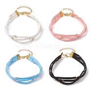 4Pcs 4 Colors Faux Suede Cord Multi-strand Bracelets with 304 Stainless Steel Rings for Women, Mixed Color, 7-7/8 inch(20cm), 1pc/color(BJEW-JB10404)