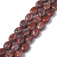 Natural Red Sesame Jasper/Kiwi Jasper Beads Strands, Oval, 8x6x3.5~4mm, Hole: 1mm, about 45~52pcs/strand, 15.16~15.74 inch(38.5~40cm)(G-Z006-A24)