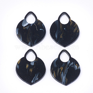 Cellulose Acetate(Resin) Pendants, Leopard Print, Heart, Black, 42x32x2mm, Hole: 12.5x9mm(KY-T011-24A)