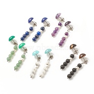 Natural Gemstone Half Round with Beaded Chain Tassel Dangle Stud Earrings, 304 Stainless Steel Jewelry for Women, 45mm, Pin: 0.7mm(EJEW-JE04946)